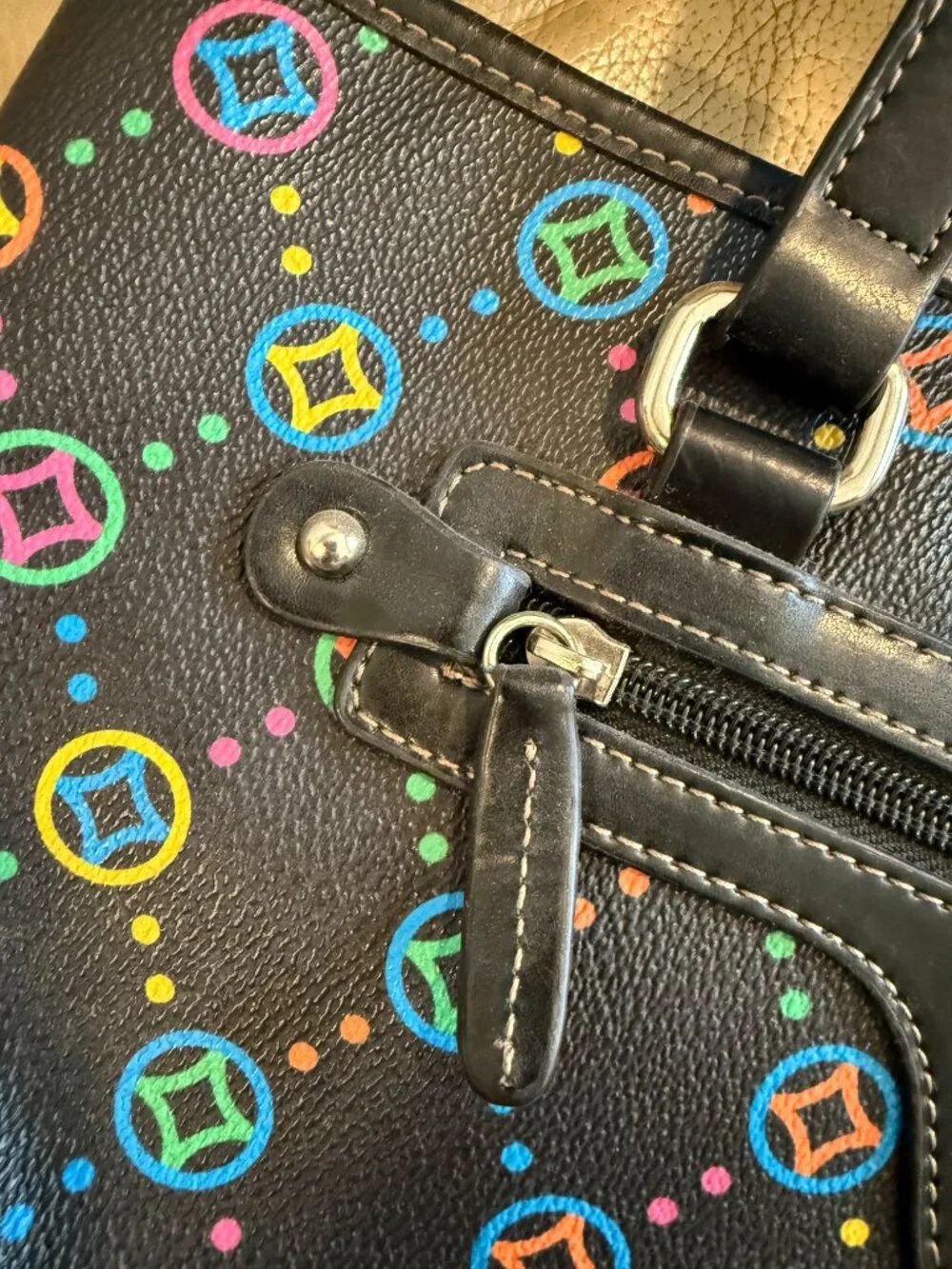 Multi-Color Neon Geometric Pattern Shoulder Tote Bag